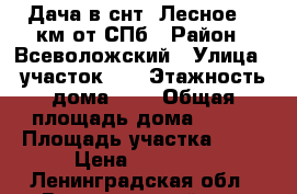 Дача в снт  Лесное 33 км от СПб › Район ­ Всеволожский › Улица ­ участок 92 › Этажность дома ­ 2 › Общая площадь дома ­ 120 › Площадь участка ­ 12 › Цена ­ 35 000 - Ленинградская обл., Всеволожский р-н, Гарболово д. Недвижимость » Дома, коттеджи, дачи аренда   